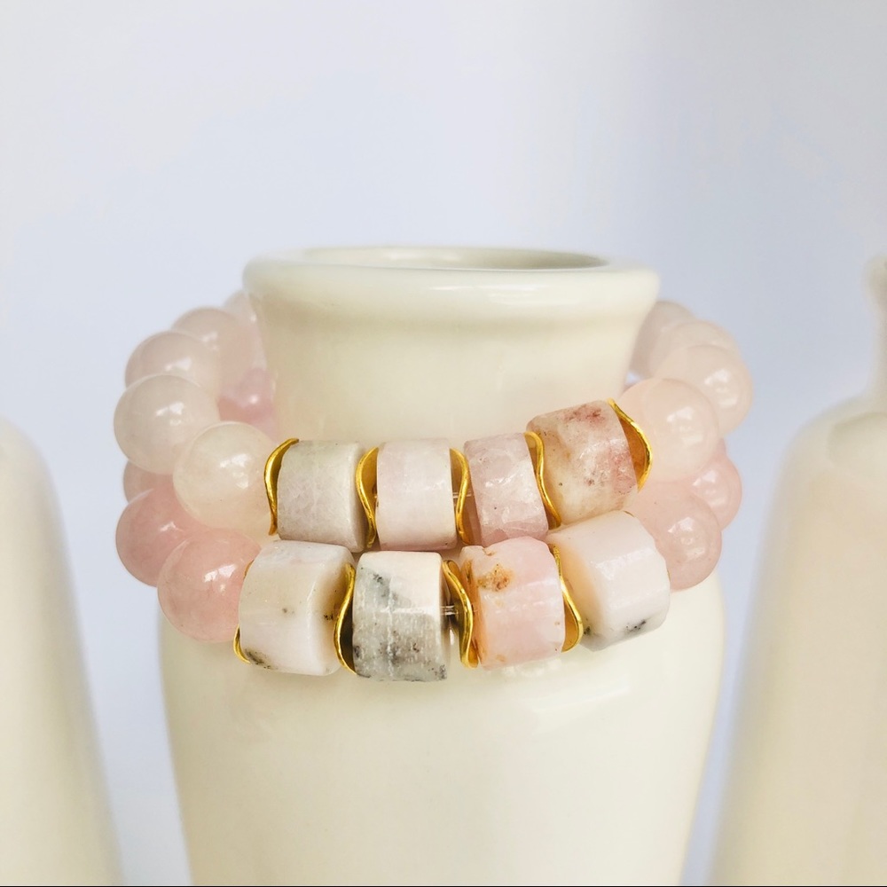 GEMSTONE Kunzite Rose Quartz Beaded Bracelet